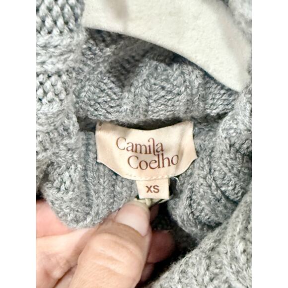 NWT Camila Coelho Daria Cable Knit Turtleneck Cropped Sweater Gray Women's XS - Picture 5 of 7